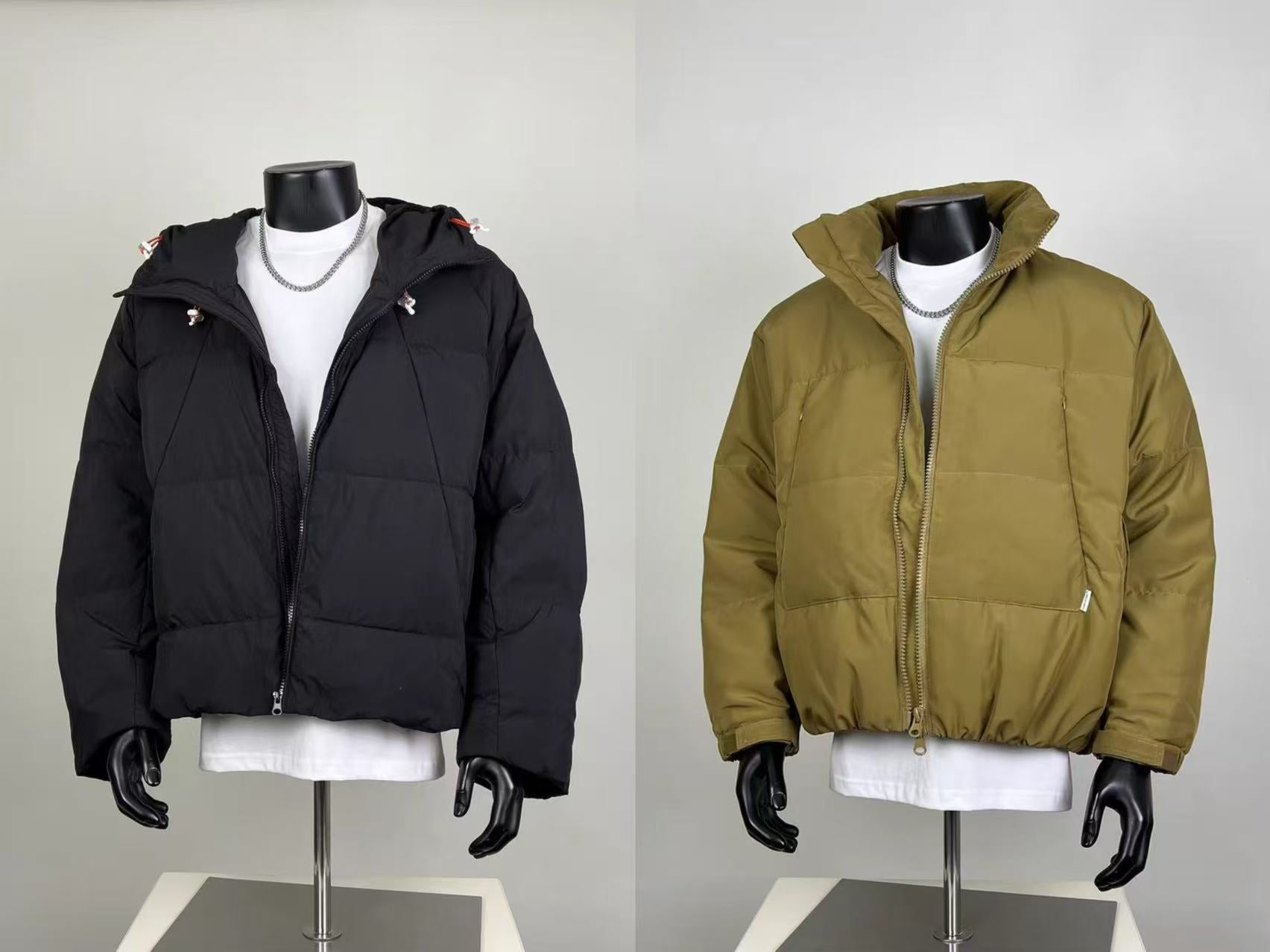 Men's Winter Puffer Jackets - Black & Olive Streetwear Outerwear Set