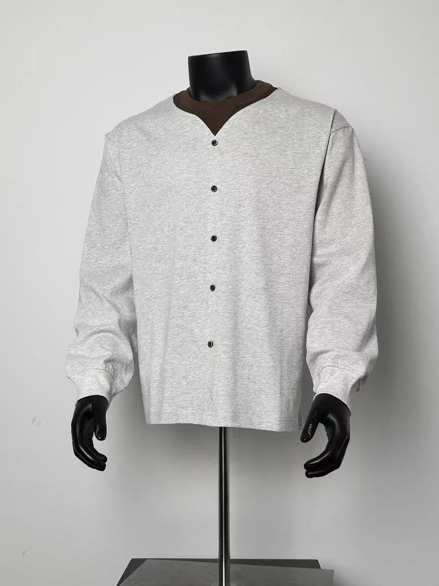 Men's Fake Two-Piece V-Neck Long Sleeve Top