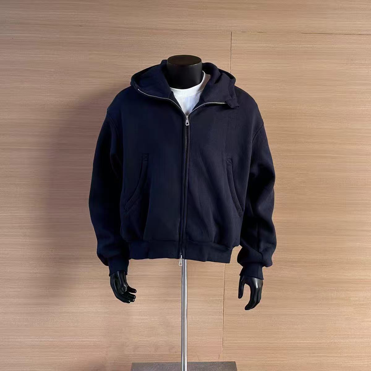 Men's Oversized Full-Zip Hoodie, Minimalist Dark Navy Sweatshirt Jacket