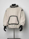 Beige Sherpa-Lined Hoodie with Faded Pocket Outline, Men's Cozy Casual Top