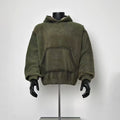 Olive Green Sherpa-Lined Hoodie, Cozy Fuzzy Casual Pullover for Men