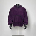 Oversized Fuzzy Purple Hoodie with Spray Wash Detail, Minimalist Streetwear