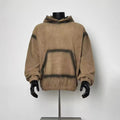 Men's Camel Brown Fleece Spray-Paint Effect Hoodie, Oversized Streetwear Sweatshirt