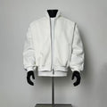 Oversized White Zip-Up Bomber Style Jacket, Men's Casual Streetwear Top