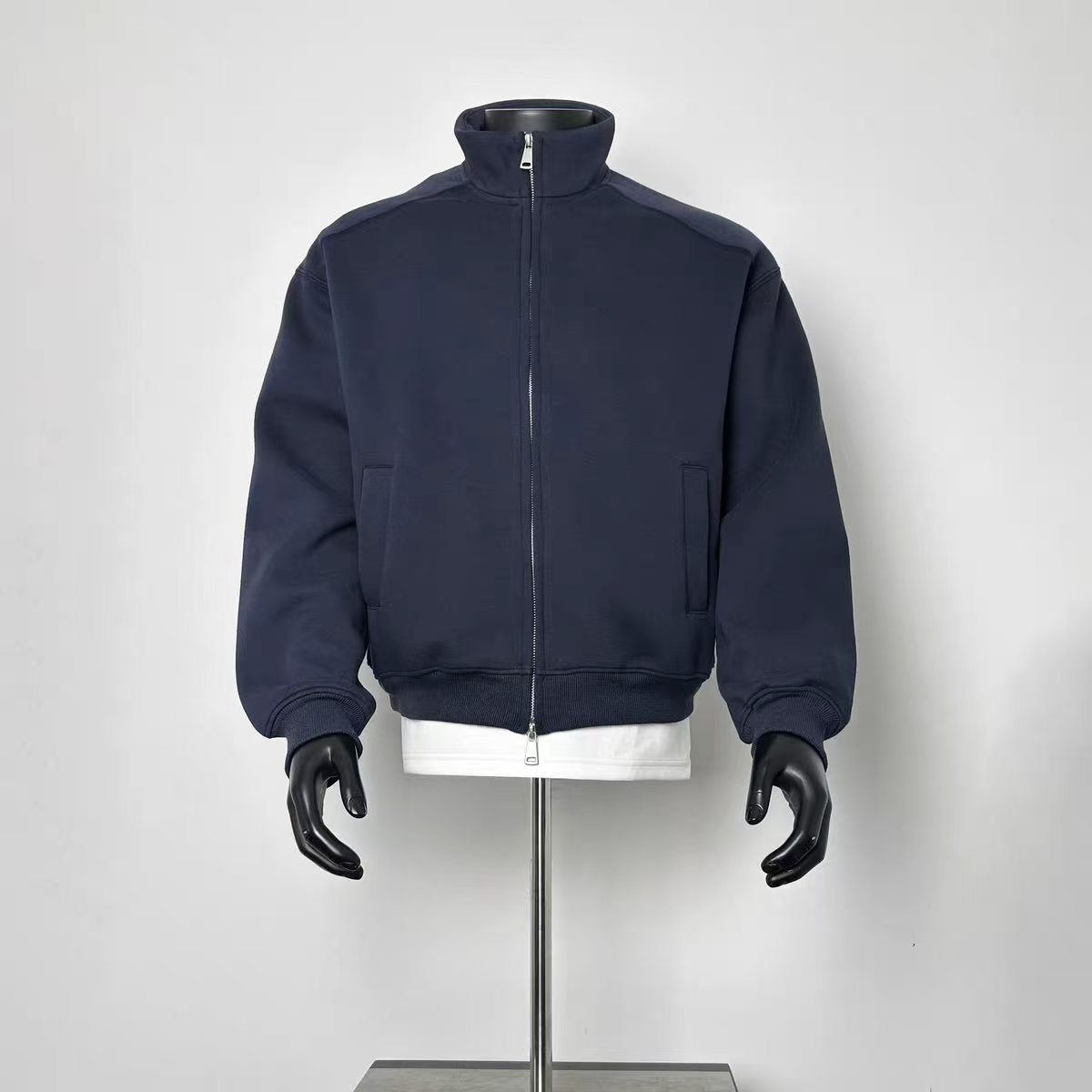 Deep Blue High-Neck Zip Sweatshirt, Versatile Daily Wear Jacket for Men