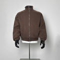 Oversized Brown Zip-Up Bomber Style Jacket, Men's Casual Streetwear Top