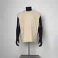 Washed Beige Raw Edge Sleeveless Muscle Tank Top Men