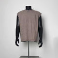 Men Acid Wash Taupe Cut Off Sleeveless Tee Raw Hem Loose Fit Gym Tank