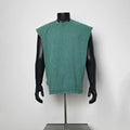 Vintage Washed Green Raw Edge Sleeveless Muscle Tank Top Men