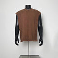 Vintage Washed Brown Raw Edge Sleeveless Muscle Tank Top Men