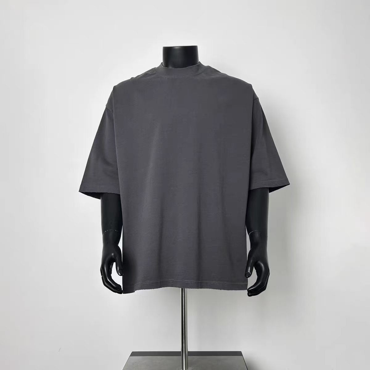 Dark Grey Raw Edge Half Sleeve Oversized T-Shirt For Men
