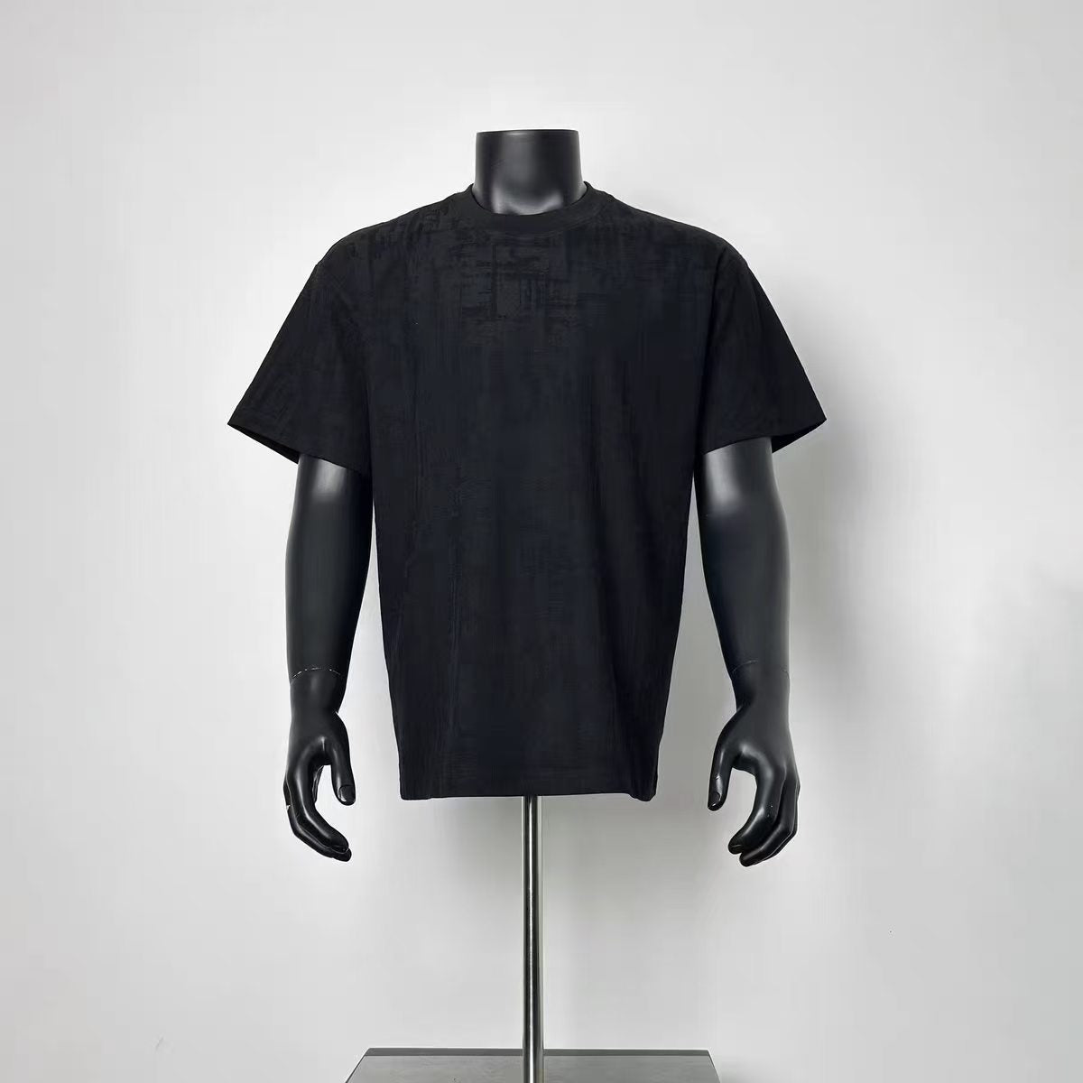 Black Jacquard Textured Loose Fit Short Sleeve T-Shirt