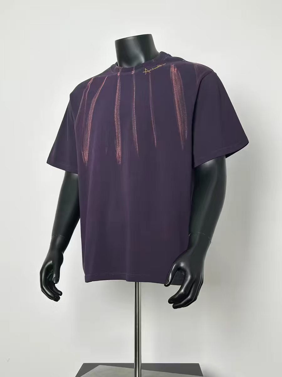 Dark Purple Vertical Streak Print Oversized Crew Neck T-Shirt