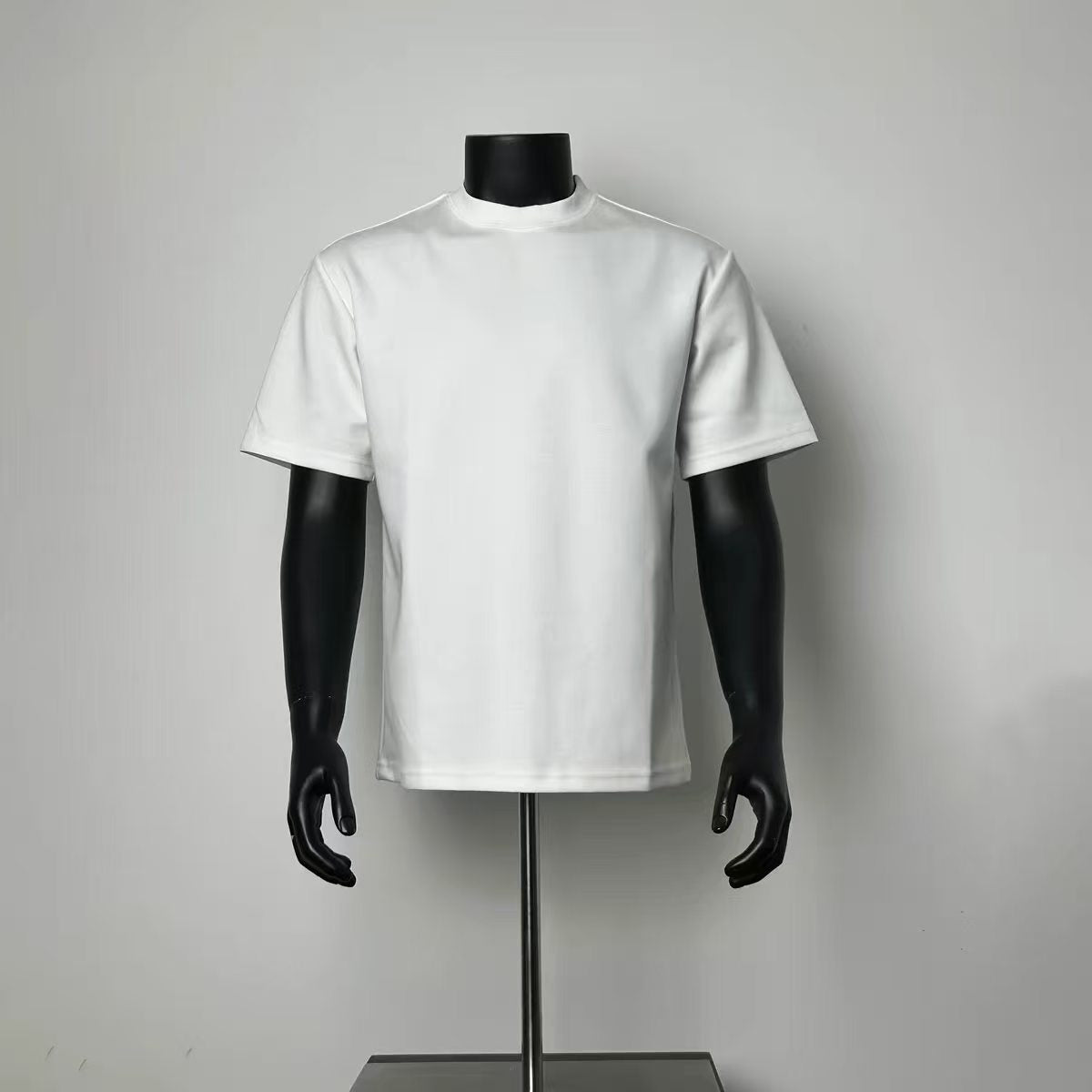 Men Minimal Plain White Half High Neck Loose Fit Short Sleeve Tee