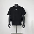 Solid Black Oversized Crew Neck T-Shirt with Tiny Chest Logo Embroidery