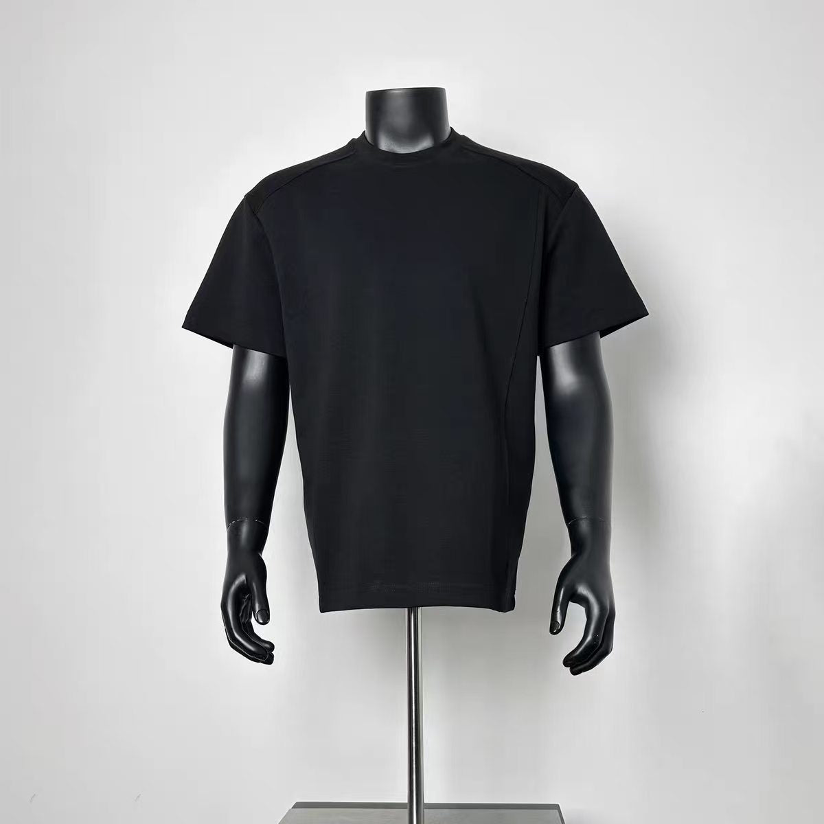 Men Deconstructed Panel Loose Fit Short Sleeve Tee Minimal Plain Black Top