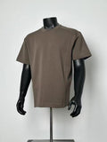 Coffee Brown Asymmetric Curved Seam Oversized Crew Neck T-Shirt