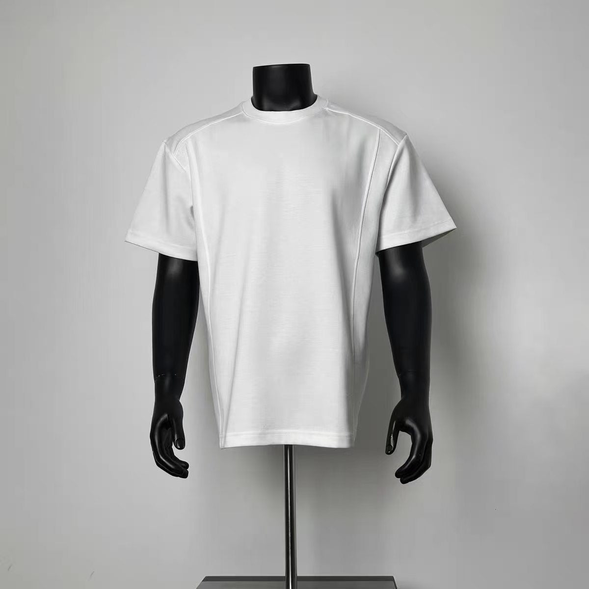 Solid White Asymmetric Curved Seam Oversized Crew Neck T-Shirt
