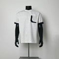 Men Two-Tone Ringer Crew Neck Loose Fit Short Sleeve Tee Unique Stitched Pocket Detail
