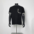 Solid Black Oversized T-Shirt with Heather Gray Contrast Cuffs & L-Shaped Chest Pocket