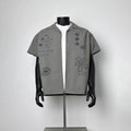 Gray Oversized Camp Collar Short Sleeve Shirt with Doodle Star Eye Sketch Graphic Print
