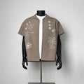Men Hand Drawn Star Eye Bird Flower Graffiti Loose Fit Button Up Casual Resort Shirt