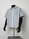 Men Pastel Small Plaid Collared Loose Fit Casual Short Sleeve Shirt Mini Tag Detail