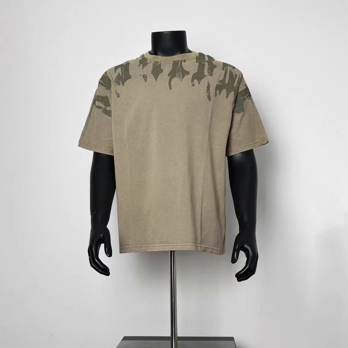 Men Vintage Washed Earth Tone Gothic Graphic Loose Fit Short Sleeve Street Tee