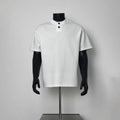 Solid White Ribbed Henley Collar Oversized Short Sleeve T-Shirt Two Button Mock Neck Tee
