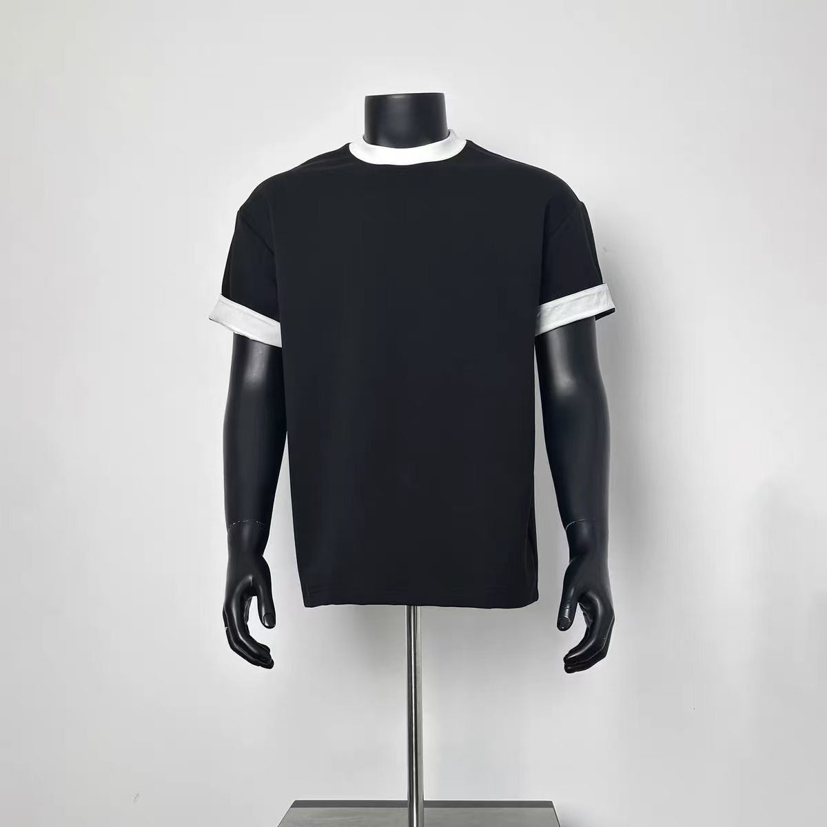 Men Classic Two Tone Contrast Collar Cuff Loose Fit Basic Ringer T-Shirt