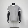 Minimal Heather Grey White Rib Collar Cuff Relaxed Fit Vintage Street Ringer Tee