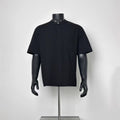 Black Textured Stand Collar Henley T-Shirt Men Loose Fit Chest Pocket Short Sleeve Casual Tee