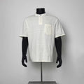 Off White Jacquard Textured Mandarin Collar Henley T-Shirt