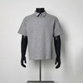 Heather Grey Quarter Zip Collar Polo Shirt Men Loose Raglan Short Sleeve Casual Top