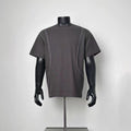 Dark Grey Contrast Stitch Contour Panel T-Shirt Men Loose Boxy Crew Neck Minimal