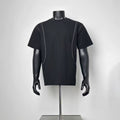 Solid Black Contrast White Stitch Contour Panel T-Shirt Men Loose Boxy Crew Neck