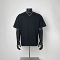 Black Deconstructed Diagonal Seam T-Shirt Men Loose Boxy Crew Neck Chest Patch Pocket Layered Shoulder Panel Avant-Garde Short Sleeve Tee