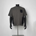 Charcoal Grey Black Nylon Zip Pocket Color Block T-Shirt Men Loose Crew Neck Multi Zipper Cargo Pocket Outdoor Utility Short Sleeve Tee
