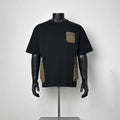 Black Olive Nylon Zip Pocket Color Block T-Shirt Men Loose Crew Neck Multi Zipper Cargo Pocket Outdoor Utility Short Sleeve Tee