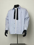 Men's Light Blue Mini Gingham Long Sleeve Button Down Shirt with Detachable Tie, Casual Loose Fit Check Shirt