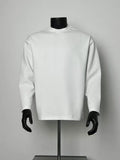 Men's Solid White Crew Neck Long Sleeve Basic T-Shirt, Loose Fit Premium Soft Layering Top