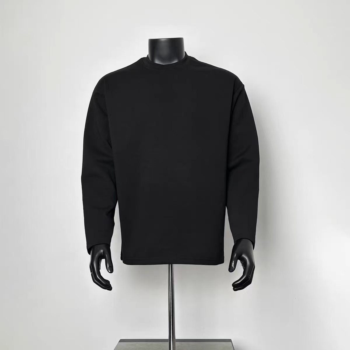 Men's Solid Black Mock Neck Long Sleeve Basic T-Shirt, Loose Fit Side Slit Layering Top