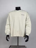 Men's Cream Crew Neck Long Sleeve T-Shirt with Minimal Chest Letter Print, Loose Basic Layering Top