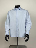 Men's Plain Light Blue Oversized Long Sleeve Button Down Shirt, Minimalist Loose Cotton Casual Shirt