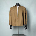 Men's Khaki Decorative Shoulder Button Oversized Long Sleeve Shirt, Loose Minimalist Casual Button Up Over Shirt