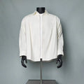 Men's Off White Decorative Shoulder Button Oversized Long Sleeve Shirt, Minimal Deconstructed Casual Button Up Over Shirt