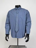 Men's Light Blue Mini Grid Check Long Sleeve Shirt with Matching Detachable Tie