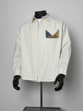 Men's Off White Color Block Patch Pocket Long Sleeve Shirt,