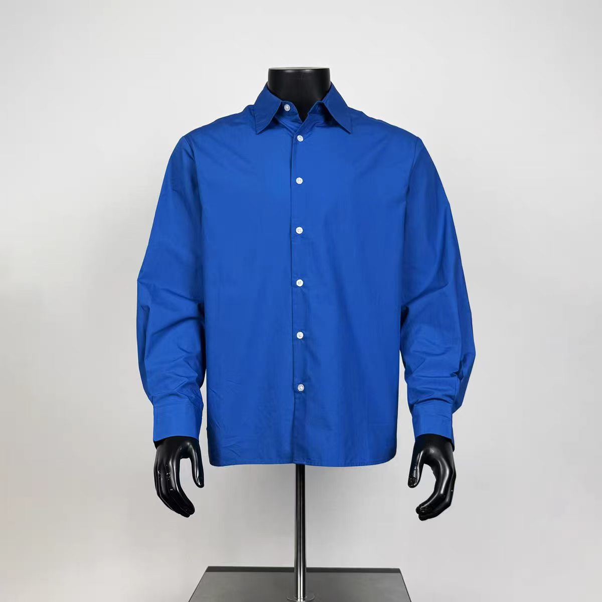 Men's Solid Bright Royal Blue Oversized Long Sleeve Button Down Shirt