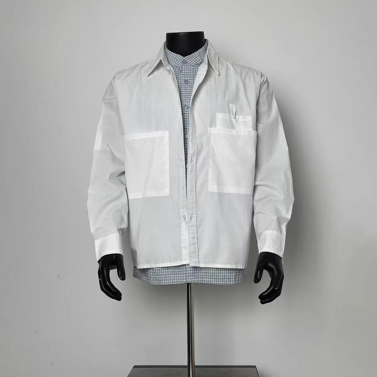 Color Block Patch Pocket Loose Workwear Long Sleeve Overshirt